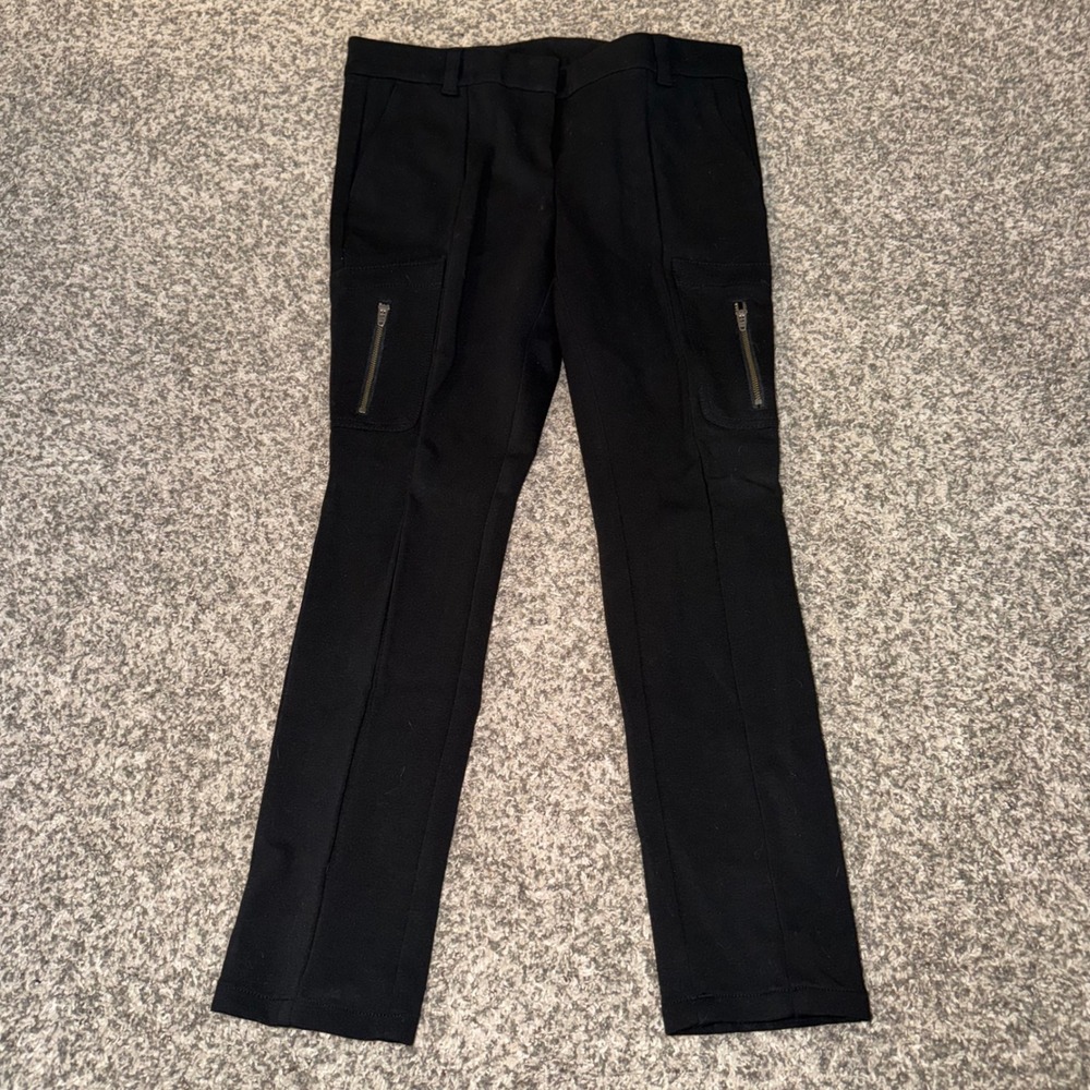 Ann Taylor Black Cargo Pintuck Straight Leg Pants Petite 8P Utility Trousers